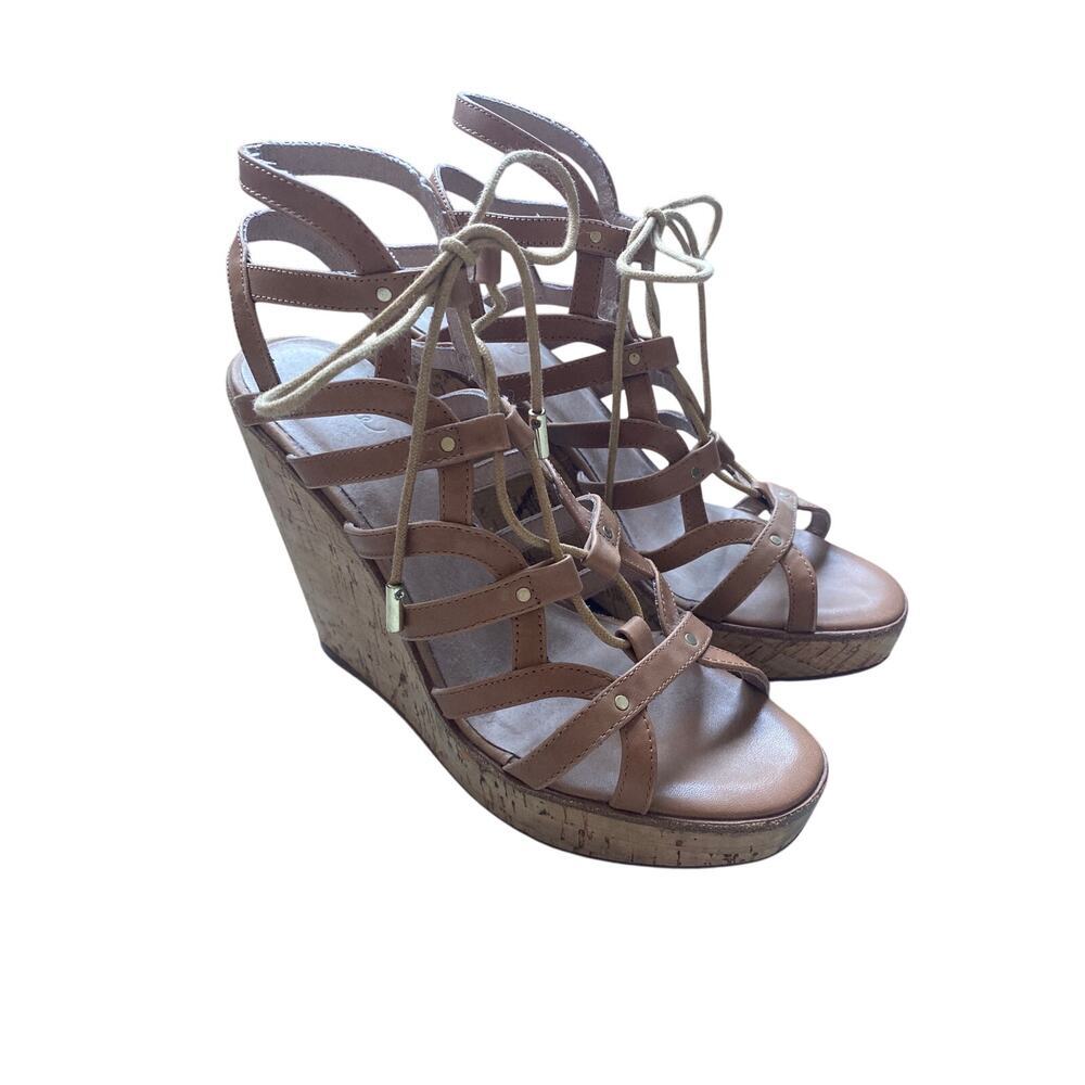 Joie Larissa cork wedge size 37 tan leather lace up gladiator boho beachy casual